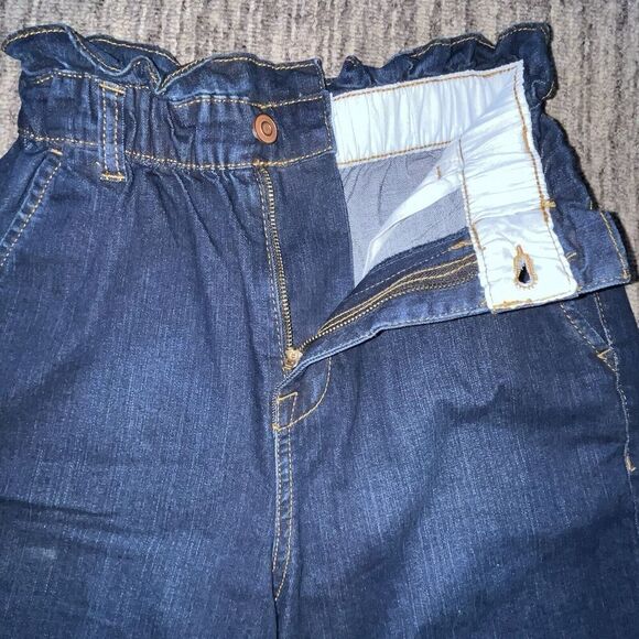 No Boundaries Womens Barrel Jeans Juniors Sz Sm 3/5 Paper Bag Waist Dark Wash - Picture 2 of 7